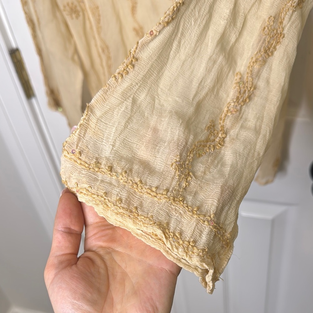 Glam Souls Vintage 100% Silk Cream Relaxed Embellished Tunic - Picture 9 of 12
